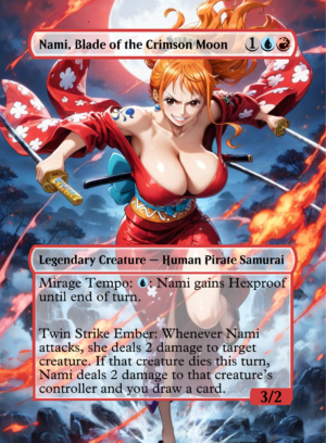 Nami, Blade of the Crimson Moon - One Piece Holo - TCG Proxy Anime Waifu Card - Mature #13